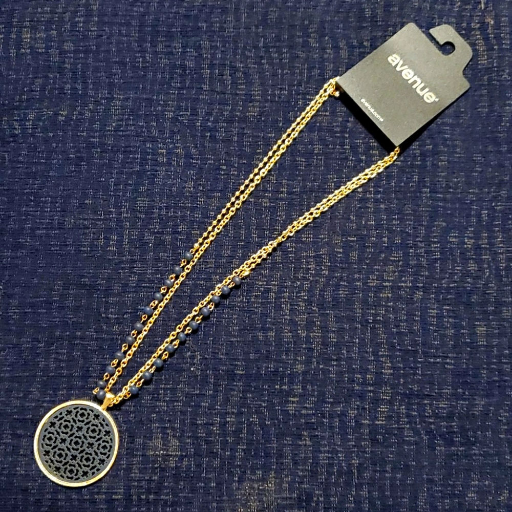 Avenue Double Chained Necklace - Blue & Gold